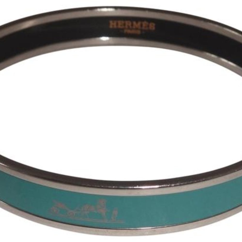 HERMÈS Caleche Narrow Enamel Bracelet Blue